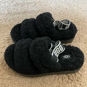 UGG Black Fluffy Slippers